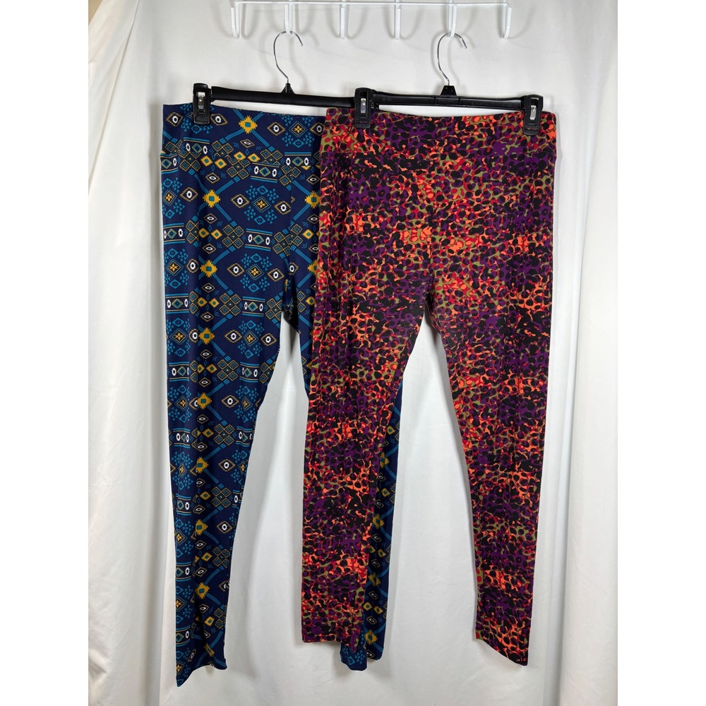 LuLaRoe Leggings Lot of 2 Tall & Curvy TC Geometric Navy Purple Leopard Print